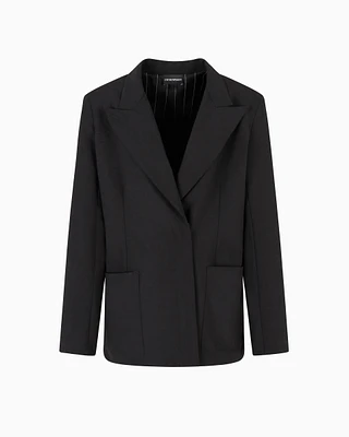 Emporio Armani - Dawn to Dusk single-breasted stretch wool canvas blazer, Woman, Black, Size: