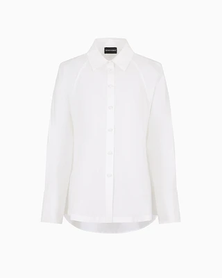 Emporio Armani - Poplin shirt with asymmetric hem and stretch peplum, Woman, White, Size: