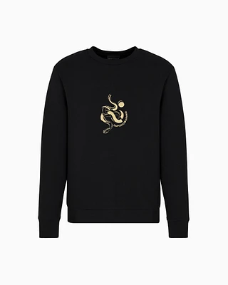 Emporio Armani - ASV Double-jersey sweatshirt with Lunar New Year embroidery, Man, Black, Size:
