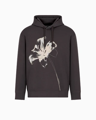 Emporio Armani - ASV Loose-fit hooded sweatshirt double jersey with an oversized lily print, Man, Grey, Size: