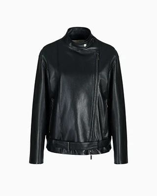 Emporio Armani - ASV Black Blue capsule collection oversized jacket vegetable-tanned nappa lambskin, Woman, Black, Size: