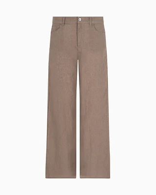 Emporio Armani - J33 mid-rise flared cropped trousers pure linen, Woman, Brown, Size: