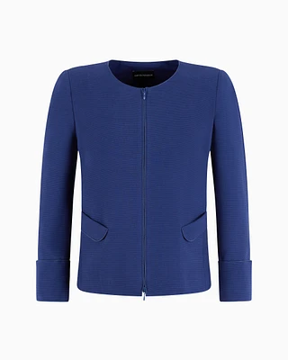 Emporio Armani - Ottoman jersey zip-up jacket, Woman, Blue, Size: