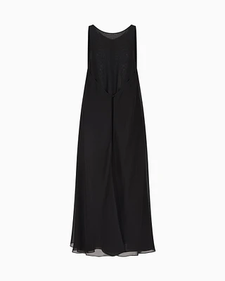 Emporio Armani - Technical georgette long dress with front panel, Woman, Black, Size:
