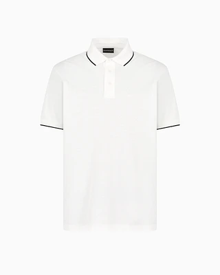 Emporio Armani - Stretch piqué polo shirt with micro eagle embroidery, Man, White, Size: