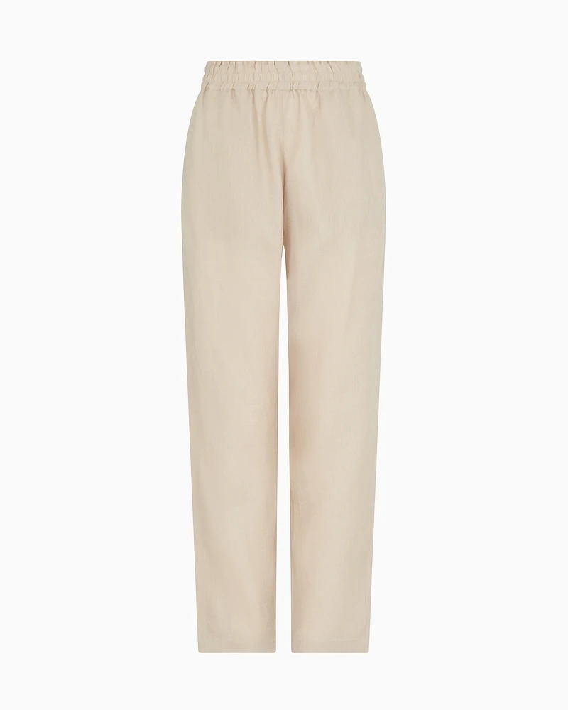 Emporio Armani - Pure linen trousers with an elasticated waist, Woman, Beige, Size: