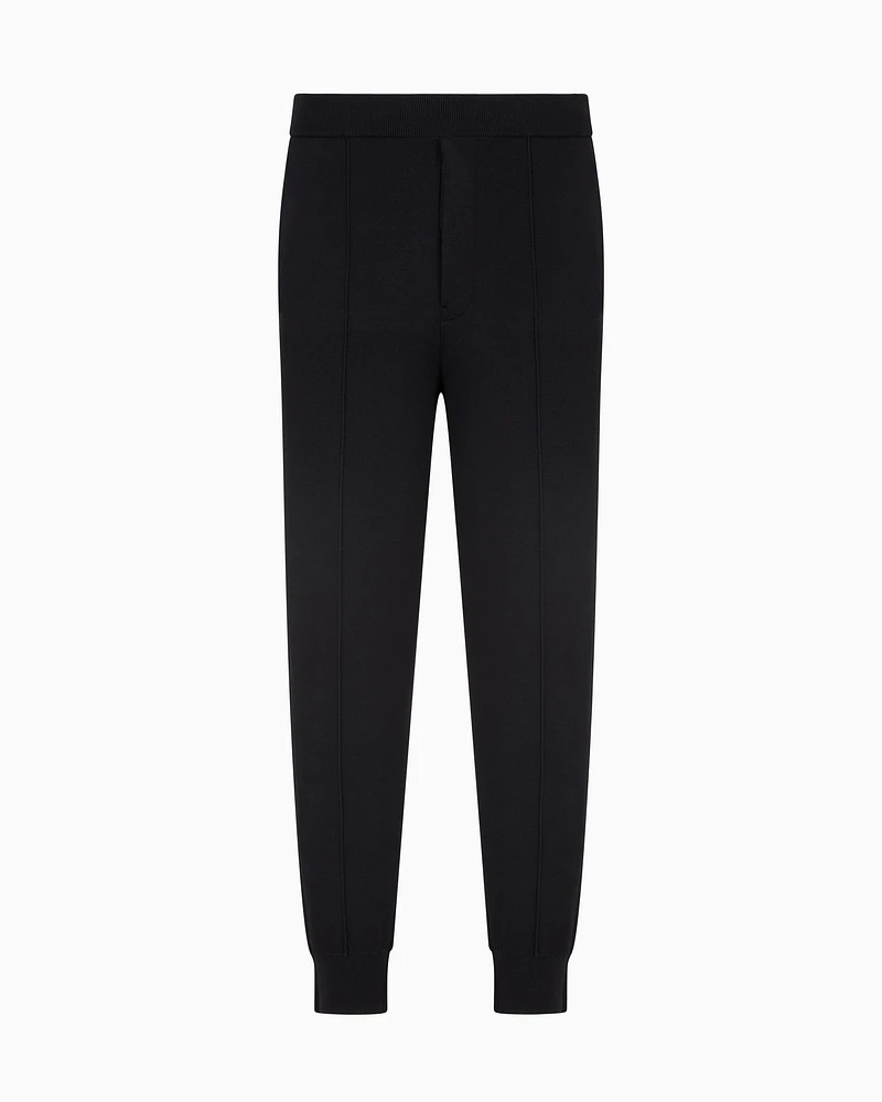 Emporio Armani - Plain-knit joggers with front ribs, Man, Blue, Size: