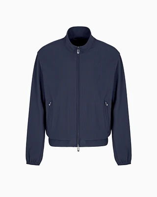 Emporio Armani - Canneté-effect stretch nylon full-zip blouson, Man, Navy Blue, Size: