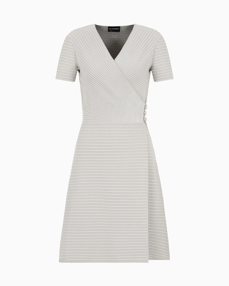 Emporio Armani - Ottoman fabric cross-over neckline dress, Woman, Grey, Size: