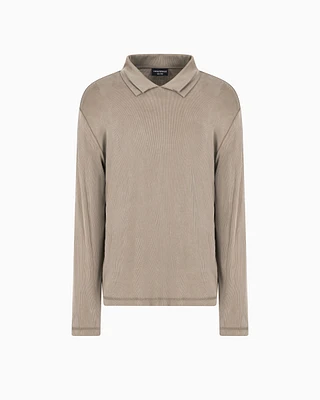 Emporio Armani - ASV Icon polo shirt in loosely ribbed stretch Lyocell, Man, Beige, Size: L
