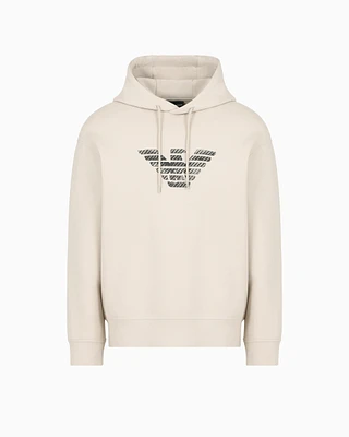 Emporio Armani - ASV Double-jersey hooded sweatshirt with striped fade-effect embroidery, Man, Grey, Size: