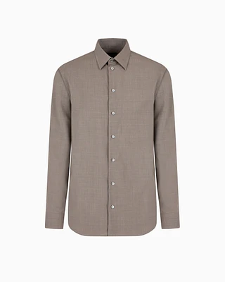 Emporio Armani - Virgin-wool canvas shirt, Man, Brown, Size: