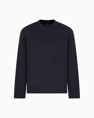Emporio Armani - ASV Double-jersey sweatshirt with embossed embroidered logo, Man, Navy Blue, Size: