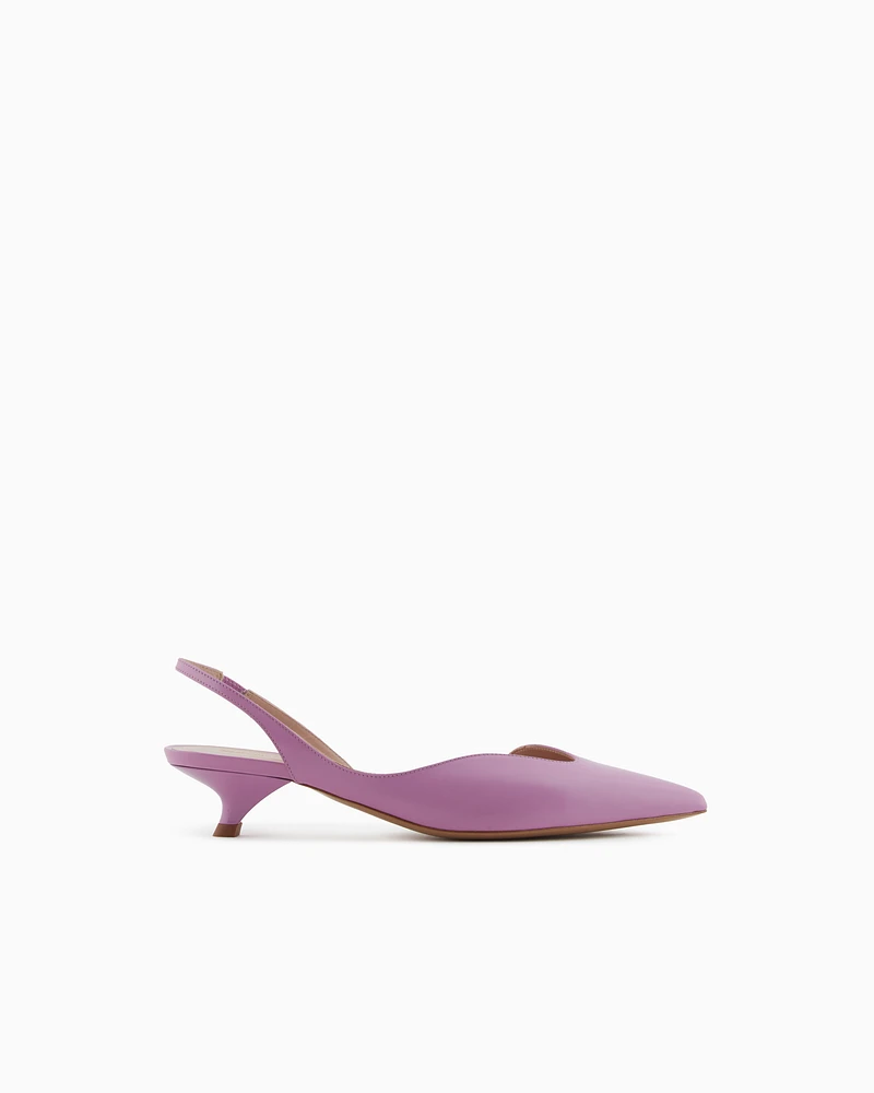 Emporio Armani - Brushed leather slingback court shoes, Woman, Pink, Size: