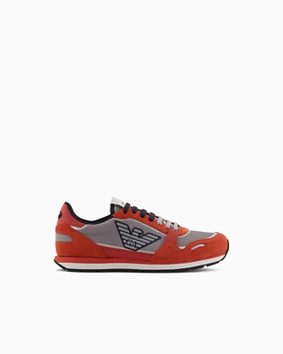 Emporio Armani - Mesh sneakers with suede details and eagle patch, Man, Orange, Size: