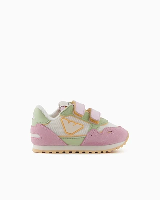 Emporio Armani - Mesh sneakers with suede details and eagle patch, Boy, Pink, Size:
