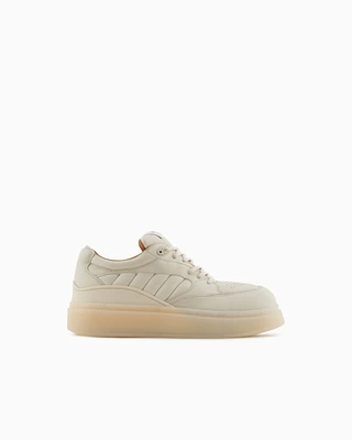 Emporio Armani - Sneakers with padded nappa-leather details, Man, Beige, Size: