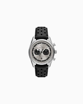 Emporio Armani -  Chronograph Black Leather Watch, Man, Multicoloured, Size: TU