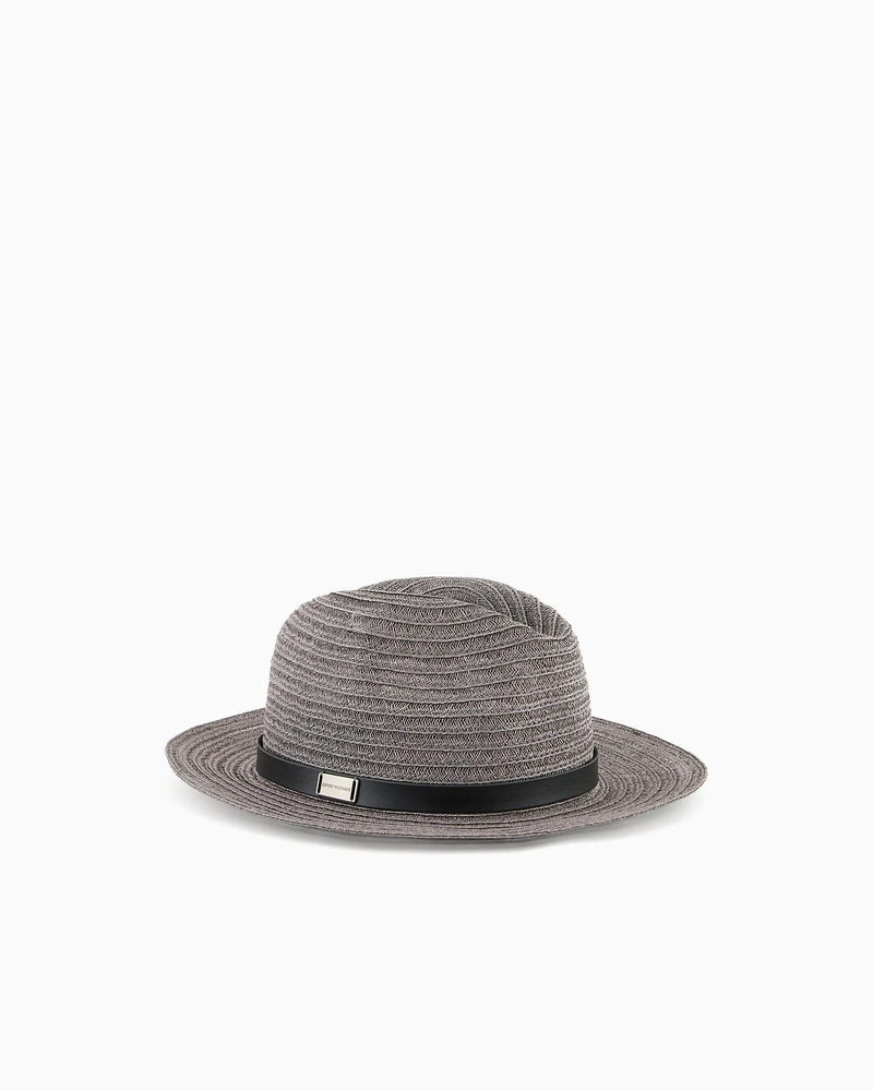 Emporio Armani - Braided hemp hat with band, Woman, Grey, Size: