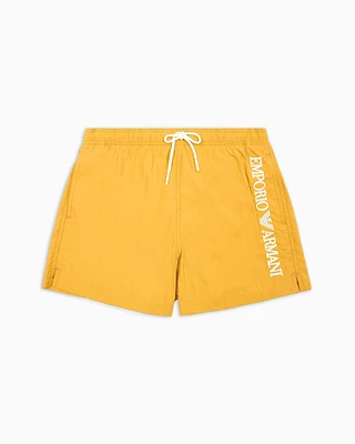 Emporio Armani - Swim shorts with vertical logo embroidery, Man, Yellow, Size: