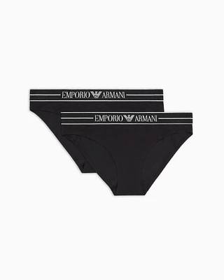 Emporio Armani - Two-pack of ASV organic-cotton briefs with logo waistband, Woman, Black, Size: