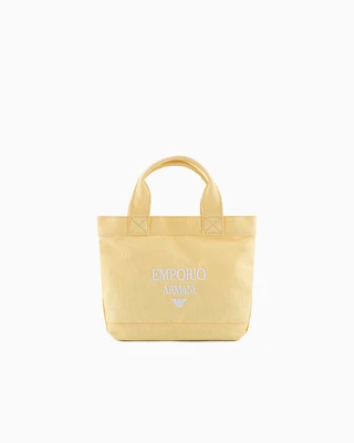 Emporio Armani - Canvas shopper bag with logo embroidery, Girl, Size: TU