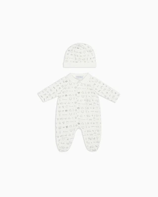 Emporio Armani - Tendresse printed jersey onesie and beanie gift set, Boy, Beige, Size: