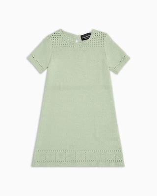 Emporio Armani - Short-sleeved dress with crochet details, Girl, Green, Size: