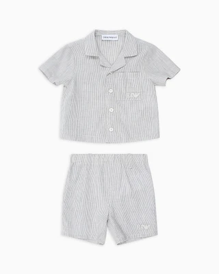 Emporio Armani - Linen-blend shirt and shorts set, Boy, Beige, Size: