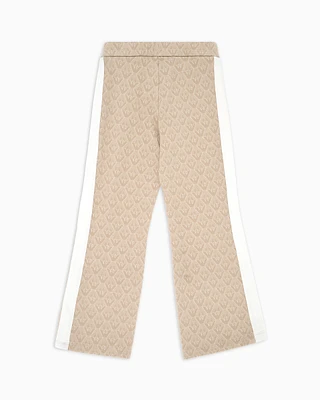 Emporio Armani - ASV Flared trousers all-over eagle jacquard jersey, Girl, Beige, Size: