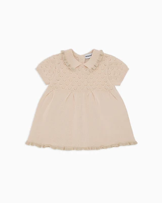 Emporio Armani - Special Occasion knit dress with openwork motif, Girl, Beige, Size: