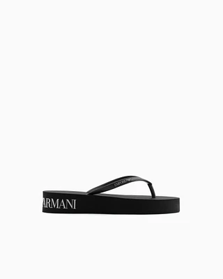 Emporio Armani - Rubber flip-flops with logo and platform, Unisex, Black, Size: