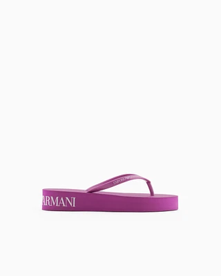 Emporio Armani - Rubber flip-flops with logo and platform, Unisex, Purple, Size:
