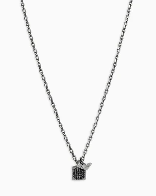 Emporio Armani - Gunmetal Stainless Steel Setted with Black Crystals Pendant Necklace, Man, Multicoloured, Size: TU