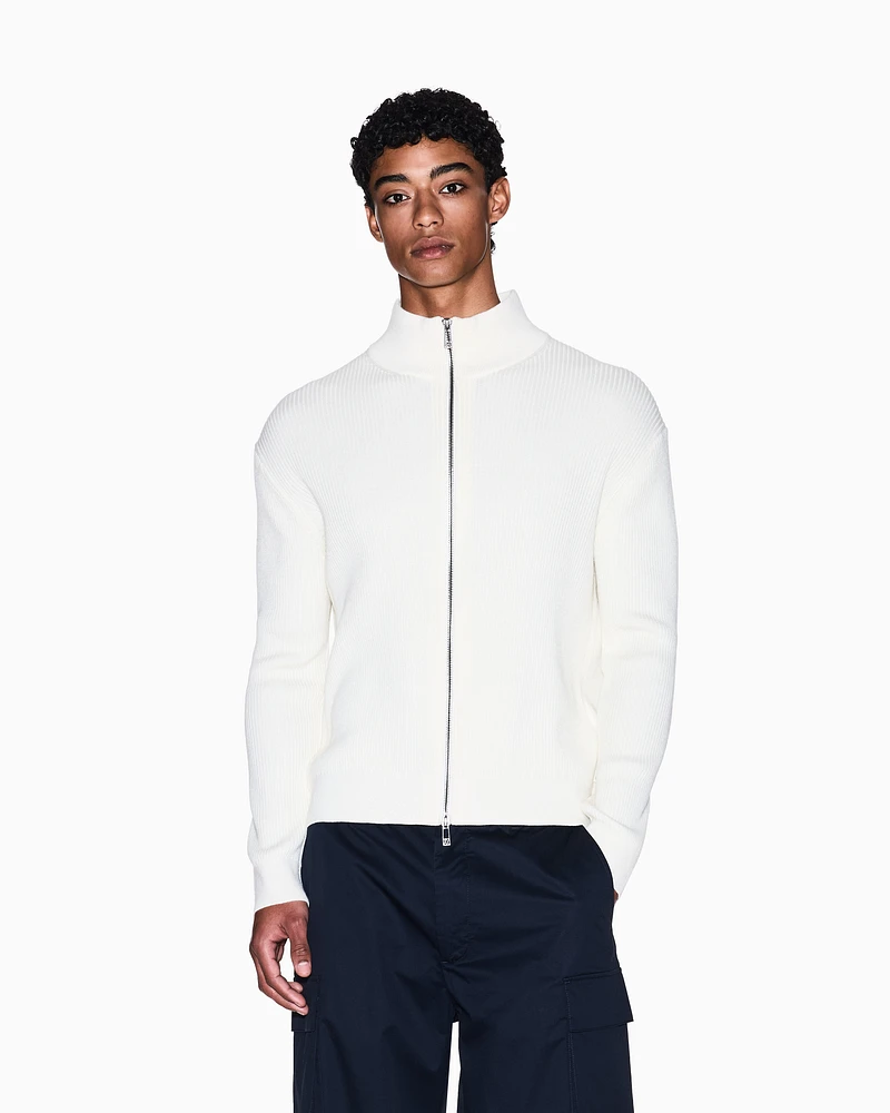 Armani Exchange - Full zip ribbed cardigan, Man, White, Size: