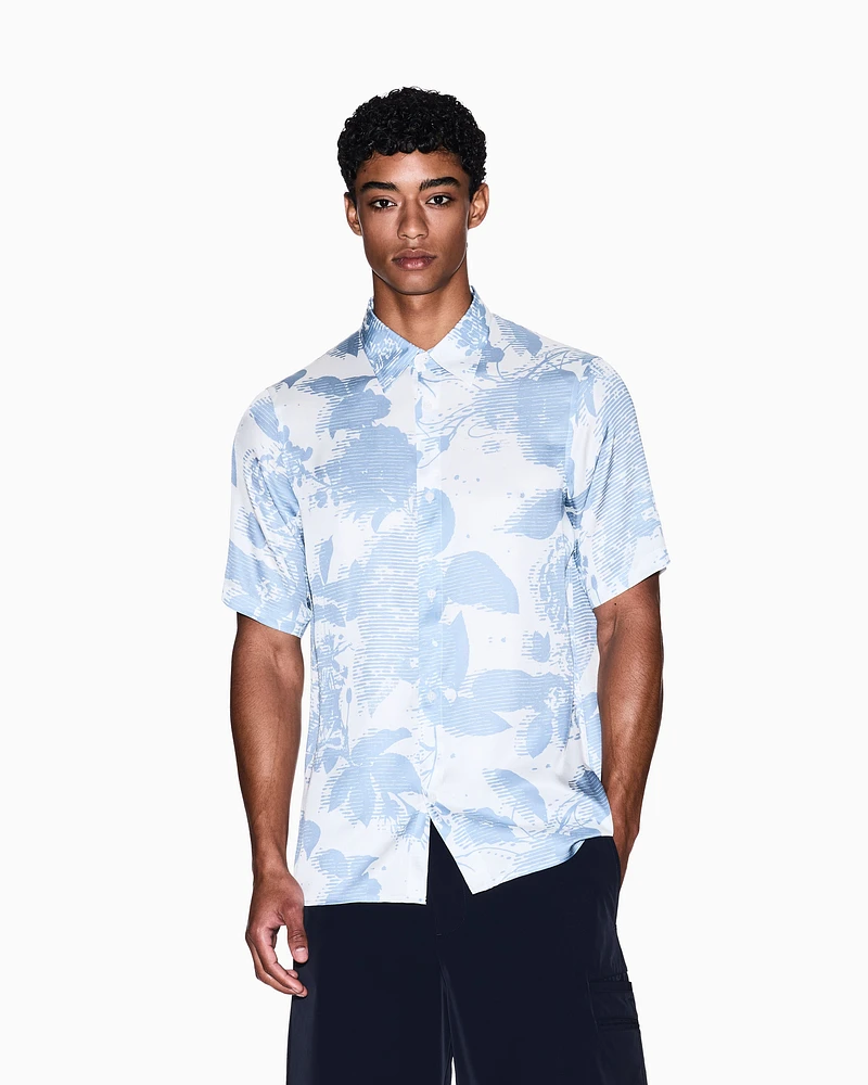 Armani Exchange - Patterned short-sleeved shirt, Man, Light Blue, Size: