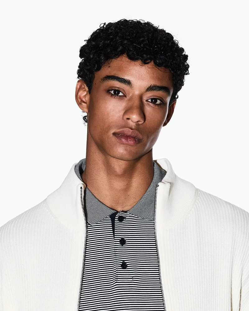 Armani Exchange - Full zip ribbed cardigan, Man, White, Size: