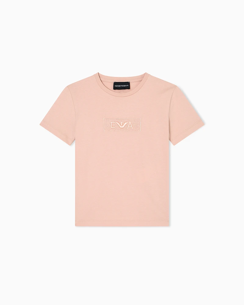 Emporio Armani - Jersey T-shirt with embroidered EA patch, Girl, Pink, Size: