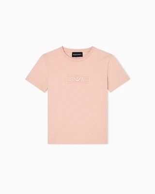 Emporio Armani - Jersey T-shirt with embroidered EA patch, Girl, Pink, Size: