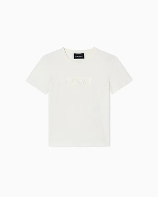 Emporio Armani - Jersey T-shirt with embroidered EA patch, Girl, White, Size: