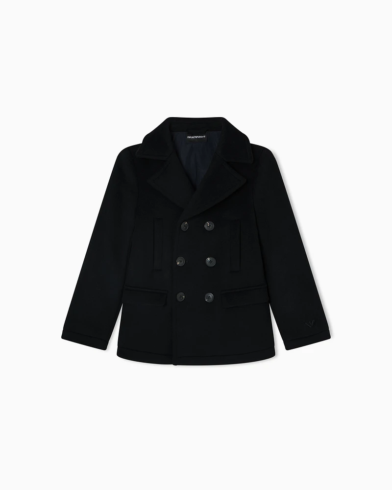 Emporio Armani - Double-breasted pea coat Casentino wool , Boy, Navy Blue, Size: