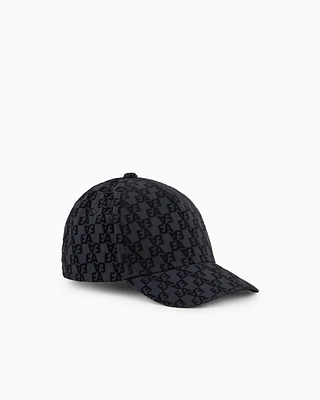 Emporio Armani - Baseball cap with all-over flocked lettering, Boy, Navy Blue, Size: M