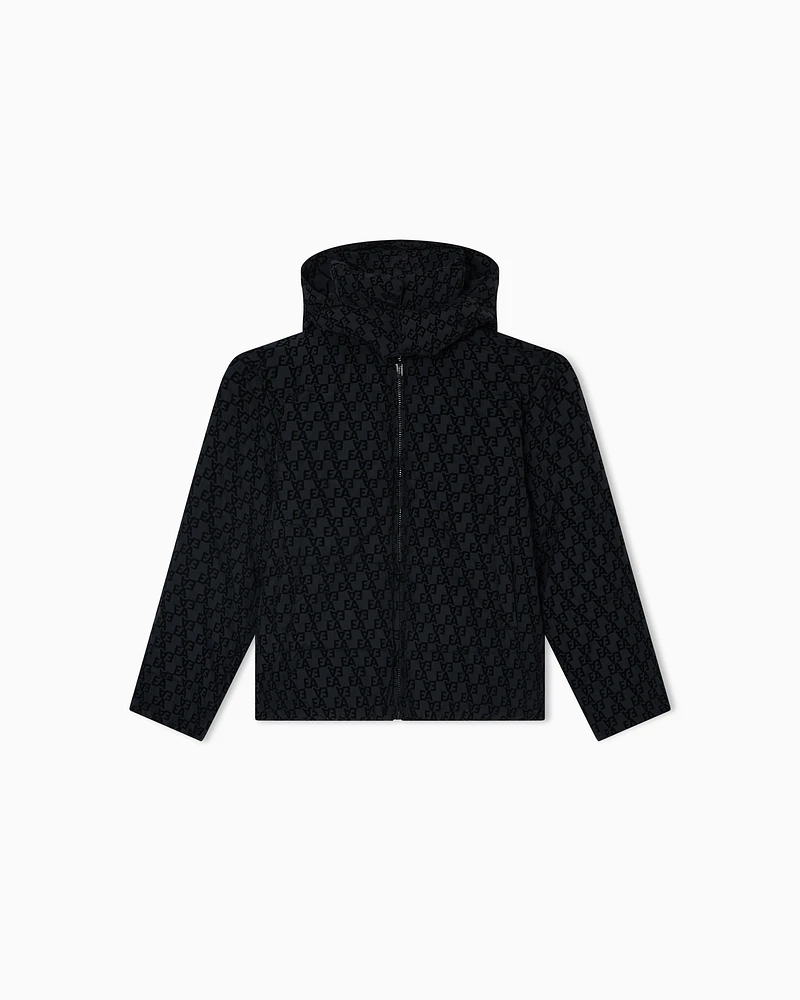 Emporio Armani - ASV padded jacket with all-over flocked lettering, Boy, Navy Blue, Size: