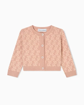 Emporio Armani - Cardigan a jacquard knit with an all-over EA logo, Girl, Pink, Size: