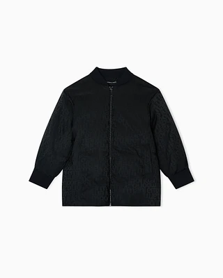 Emporio Armani - ASV oversized nylon jacquard down jacket with all-over logo, Girl, Navy Blue, Size: