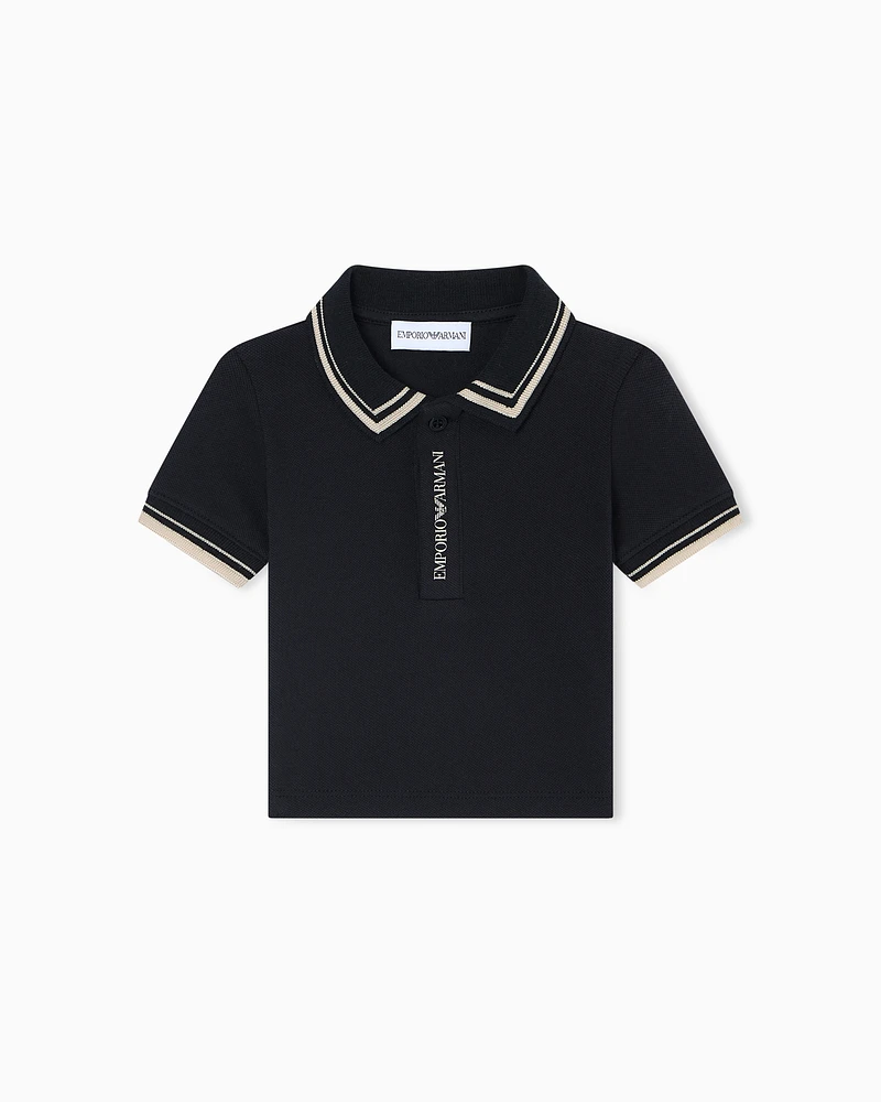 Emporio Armani - Piqué jersey polo shirt with piping detail, Boy, Navy Blue, Size: