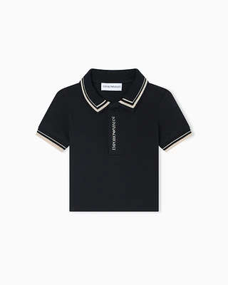 Emporio Armani - Piqué jersey polo shirt with piping detail, Boy, Navy Blue, Size: