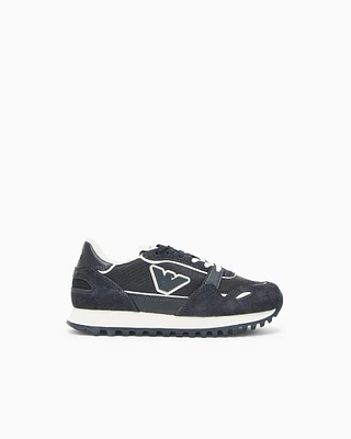 Emporio Armani - Mesh sneakers with suede details and eagle patch, Boy, Navy Blue, Size: