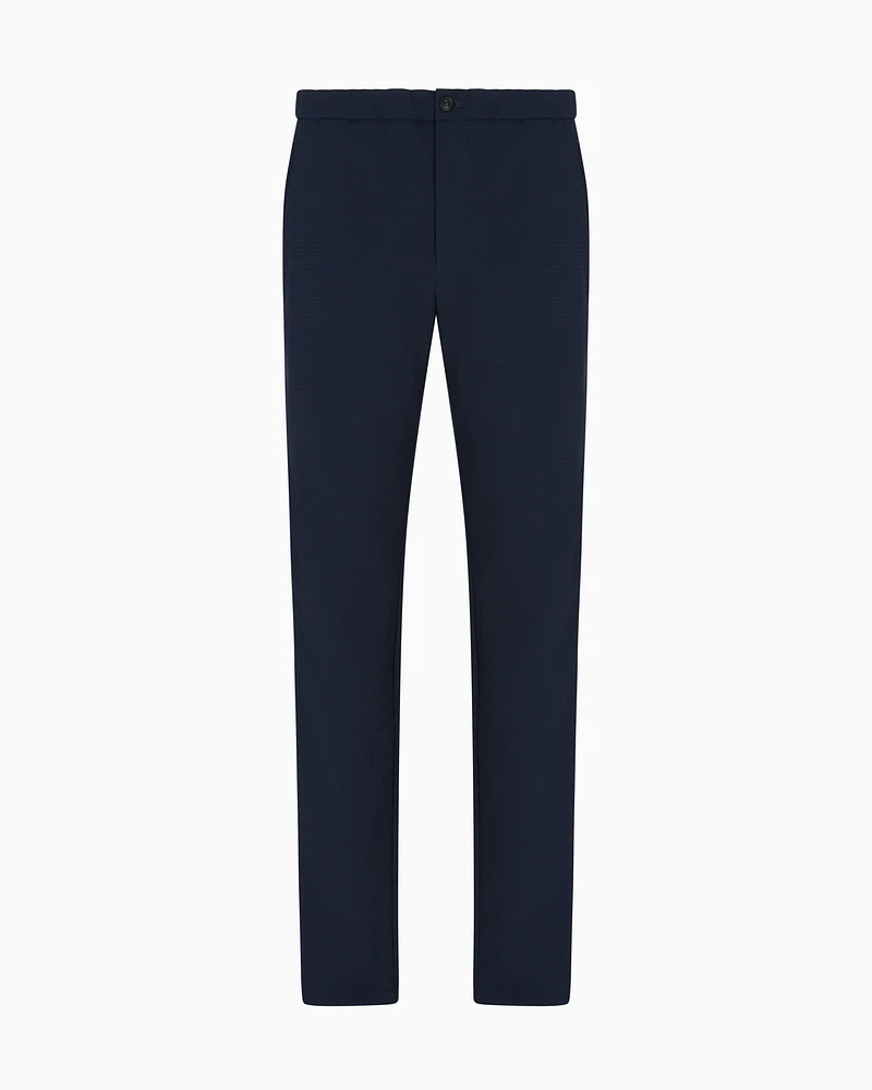 Emporio Armani - Icon 3D piqué-effect crêpe jersey trousers, Man, Blue, Size: