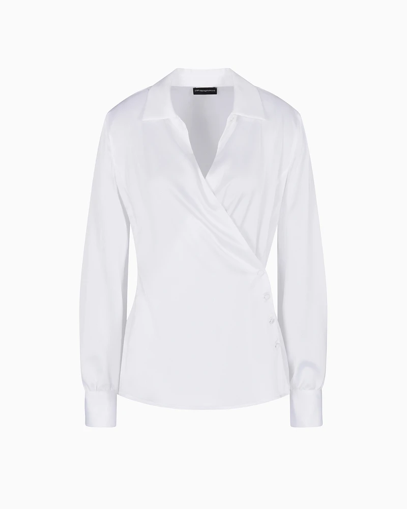 Emporio Armani - Satin crêpe wrap shirt, Woman, White, Size: